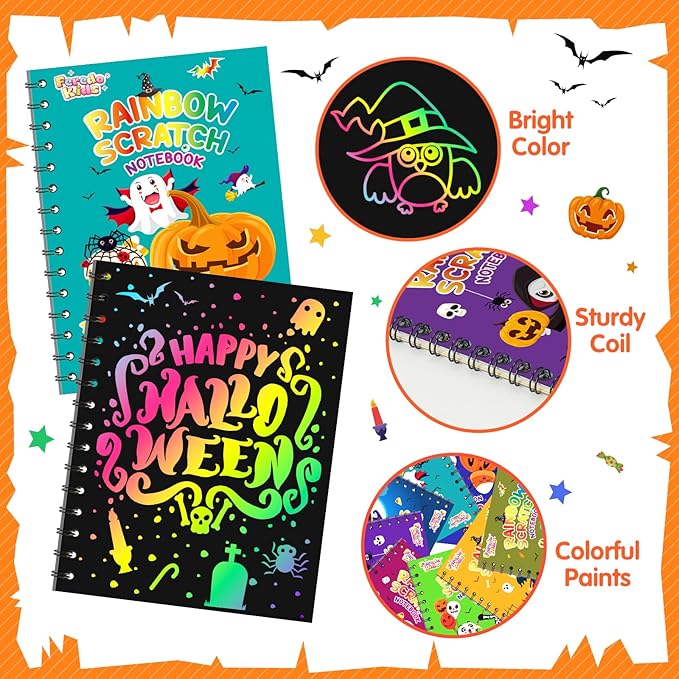 Halloween Party Favors for Kids: 24 Pack Halloween Scratch Art Notebook Students Classroom Gifts Bulk for Girls Boys Goodie Bags Stuffers, Return Gifts for Birthday Party Favors Bulk