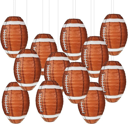 Mudder 6 Pieces 12 Inches Football Paper Lanterns Sports Fan Party Decor Football Hanging Decoration Sports Ball Lantern for Birthday Game Day Tailgates Stadium Party Supply (Brown)