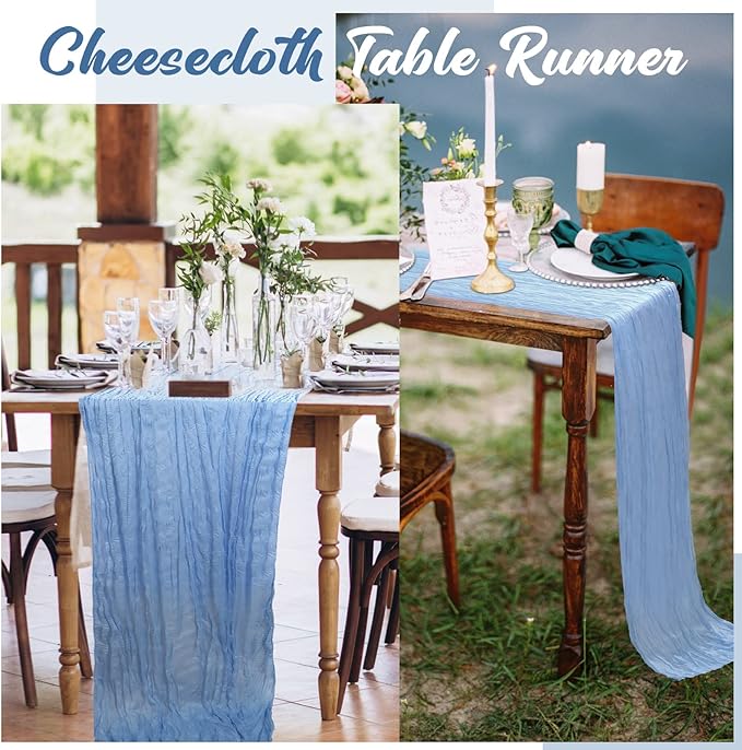 Foaincore 12 Pack Dusty Blue Cheesecloth Table Runner 13ft Boho Gauze Table Runner Rustic 157" Long Cheese Cloth Romantic for Spring Boho Wedding Bridal Baby Shower Arbor Decor