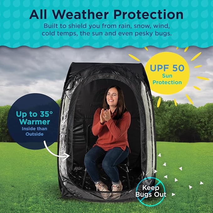 WeatherPod® Pop-Up Sports Tent 1-2 Person – Instant Setup MyPod™ Original Shark Tank All-Weather Shelter for Outdoor Sports, Rain, Wind & Cold