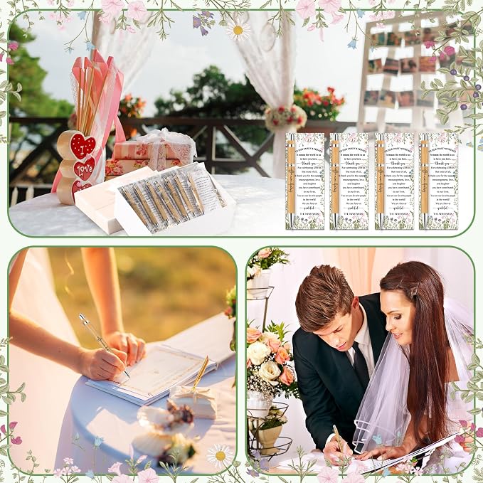 Spakon 72 Sets Wildflower Wedding Favors for Guests Bamboo Pens with Thank You Cards Clear Gift Bags Bridal Shower Gifts for Guest Souvenirs