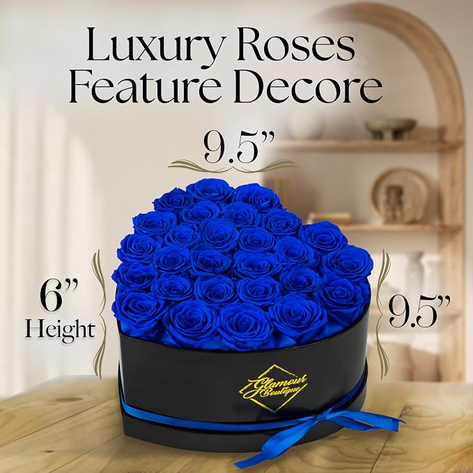 GLAMOUR BOUTIQUE 27 Flower Forever Heart Shape Box, Mothers Day Gift For Mom, Eternal Preserved Roses Gift for Her, Flowers bouquet, For Birthday, Anniversary, Girlfriend - Blue (Color-Treated)