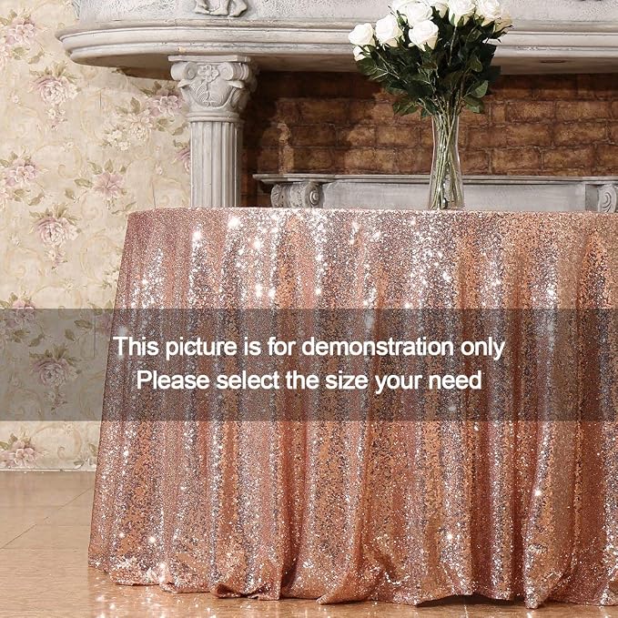 Poise3EHome 90-Inch Round Sequin Tablecloth for Party Cake Dessert Table Exhibition Events, Rose Gold