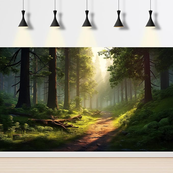 Forest Backdrop Tranquil Pathway Meanders Through Dense Foliage Forest Photography Backgrounds Hyper Realistic Lush Green Forest Backdrops Towering Trees Natural Landscape Decorations 20x10ft