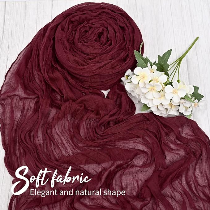 20 Pack Burgundy Table Runner 10FT Long Cheesecloth Table Runner Cheese Cloth Gauze for Wedding Party Birthday Decoration-Burgundy