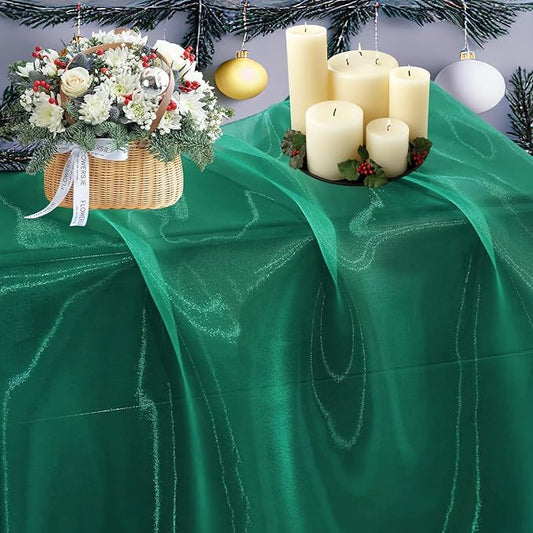 MDS Pack of 10 Yard Sheer Organza Fabric for Wedding Party Home Event Banquet Decorations, Backdrop Curtain Craft Dress Sewing Fashion DIY Crystal Organza Tulle Fabric Bolt 44” Wide - Emerald Green