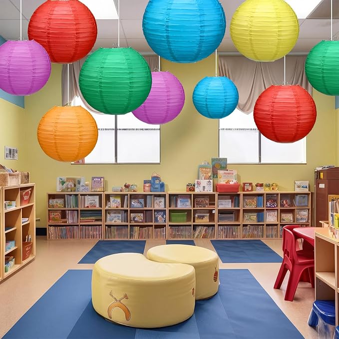Retisee 12 Pcs 10 Inch Hanging Paper Lanterns Party Decorations Colorful Rainbow Classroom Decor for Birthday Back to School Party Decoration for Classrooms Wedding Birthday Ceilings