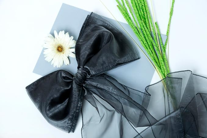 MDS® Pack of 25 Organza Chair Sashes for Wedding Decoration, Reusable Sheer Chair Bows for Banquet Chair Cover, Reception, Bridal Shower, Baby Shower, Birthday Party & Special Events - Silver Grey