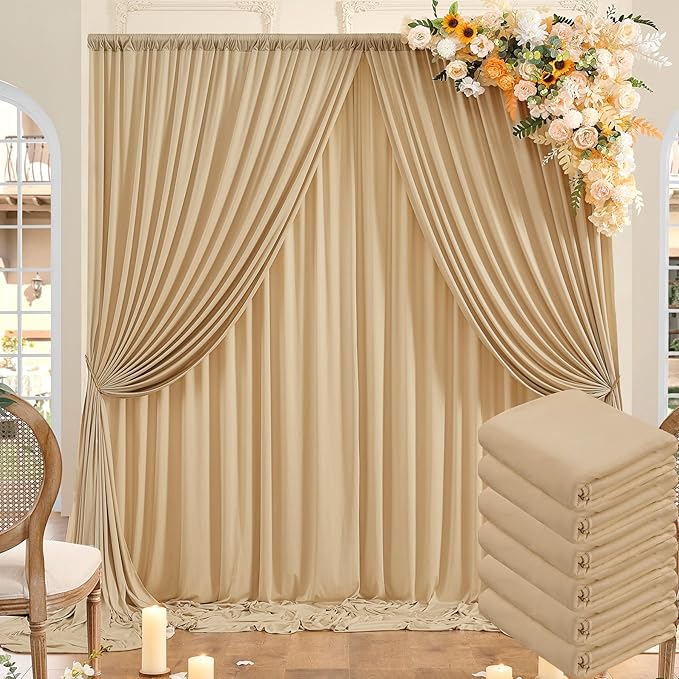 30ft x 10ft Wrinkle Free Champagne Backdrop Curtains for Parties, 6 Panels 5x10ft Thick Polyester Photo Backdrop Drapes for Wedding Birthday Party Photography Background Stand