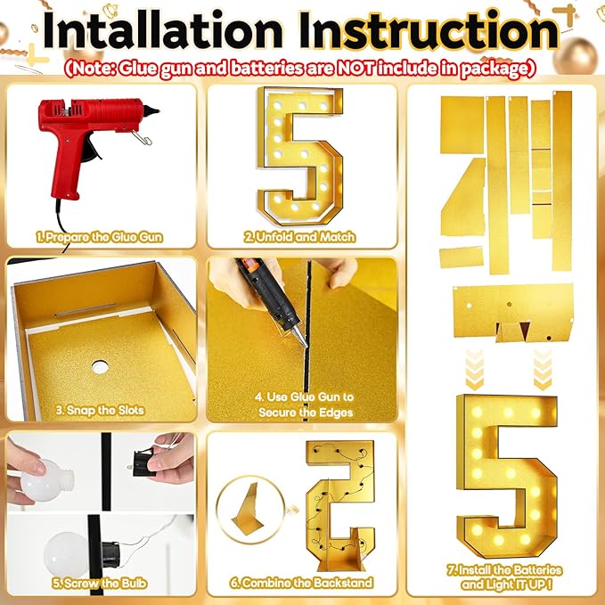 Number 15 Marquee, 4FT Light Up Numbers Gold Large Light Up Number Mosaic Number for 15th Birthday, Giant Light Up Number 4 Feet Tall DIY Frame Pre-Cut Foam Board Kit for Graduation Anniversary Party