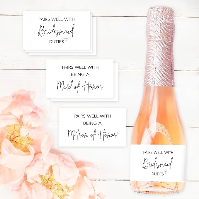 Pairs well with being a Bridesmaid ● SET of 12 ● Bridesmaid Proposal Mini Champagne Labels, Will You Be My Maid of Honor, Ask Bridesmaids Bridal Party Gifts Wine Bottle Stickers Label M201-ASK–12