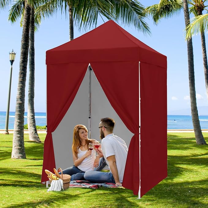 COOS BAY 5x5 Pop Up Canopy Tent with Side Walls, Easy Setup Portable Sun Shelter with Carry Bag, Outdoor Shade for Beach, Camping, Sports & Backyard, Burgundy