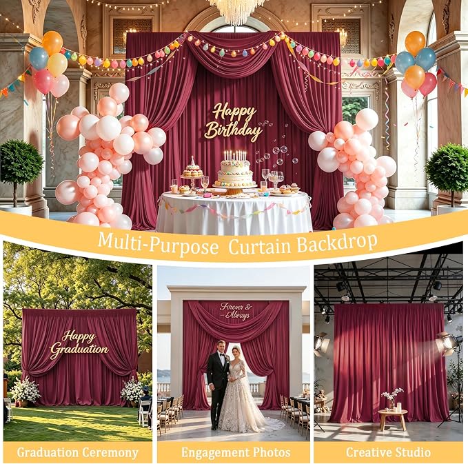 Gallety Red Backdrop Curtain for Wedding, Polyester Photo Backdrop Drapes - 40FT x 10FT Cloth Backdrop Curtain for Celebration,Stage, Social Events, Graduation,Engagement Party Decorations