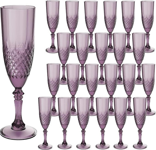 Plastic Champagne Flutes, Champagne Glasses Bulk, Reusable Unbreakable Acrylic Wine Glasses Goblets for Weddings Bachelor Parties Toasting Bridal Shower (24, Dark Purple)