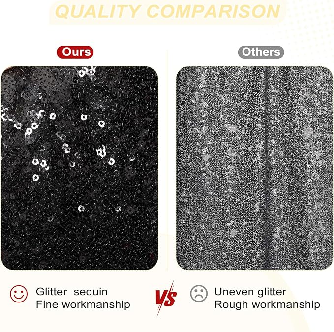 PartyDelight Black Sequin Backdrop 10x10ft 4 Inch Rod Pocket | Dense 3mm sequins on mesh backing with 4 inch rod pocket for large wedding walls group photos stages and reception displays