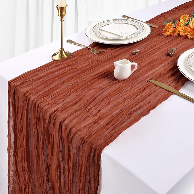 6 Pack Terracotta Cheesecloth Table Runner 10Ft Gauze Burnt Orange Cheese Cloth Table Runner 35x120 Inch Boho Rustic for Party Decor Baby Shower Wedding Holiday Decorations