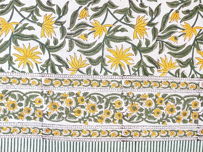 ATOSII 'Noor' 100% Cotton Boho Square Tablecloth, Handblock Floral Print Linen Table Cloth for Dining Table I Tabletop I Parties/Outdoor I Wedding I Spring/Summer (60" X 60")