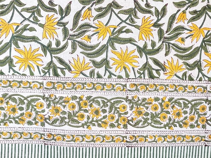 ATOSII 'Noor' 100% Cotton Boho Rectangle Tablecloth, Handblock Floral Print Linen Table Cloth for Dining Table I Tabletop I Parties/Outdoor I Wedding I Spring/Summer (60" X 90")