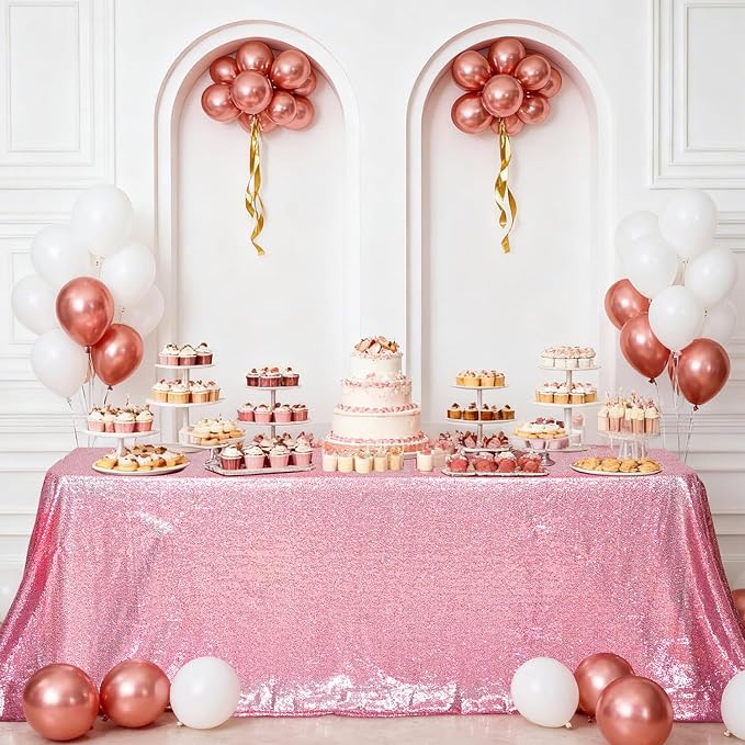 Juya Delight 90" x 156" Fuchsia Pink Rectangular‌ Sequin Tablecloth for Party Dinner Banquet Festival Wedding Anniversary Exhibition Dessert Table