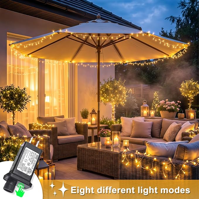40ft 120 LED Christmas Lights Outdoor, Warm White Christmas String Lights Indoor 8 Modes Clear Wire, Connectable Fairy Twinkle Lights Plug in for Outside Tree Patio Yard Wedding Decorations
