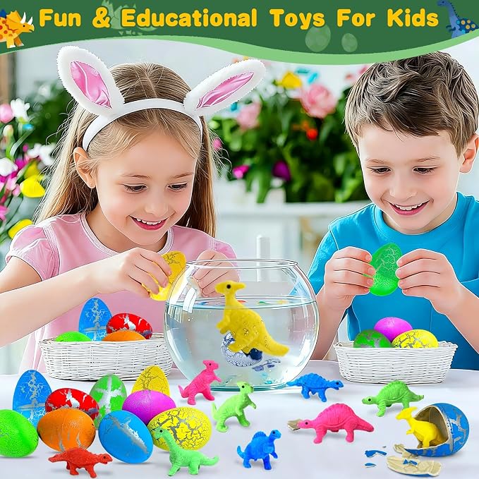 24 Pcs Large Hatching Dinosaur Eggs Dinosaur Birthday Party Favors, Kids Toddlers Goodie Treat Bag Stuffers, Carnival Classroom Prizes, Treasure Box Toys, Boy Girl Grow in Water Dinos Egg Science Kits