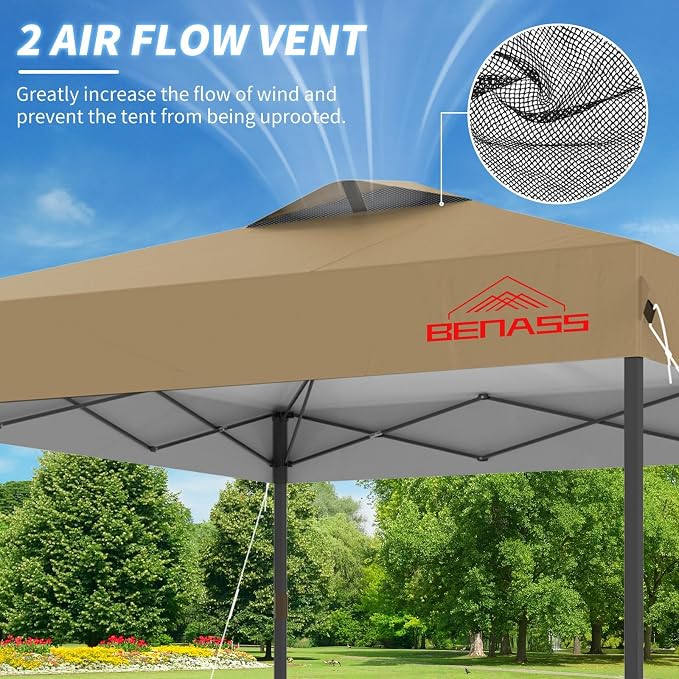 8x8 Pop Up Canopy, Easy Up Canopy Tent, Heavy Duty Tents for Parties, One Person Easy Set Up Event Tent, Khaki