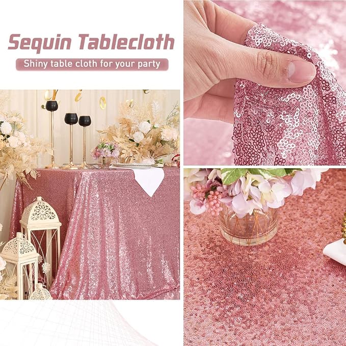Eternal Beauty Fuchsia Pink Tablecloth, 90x156 Inch Sequin Rectangle Table Cover for Valentines Cake Dessert Exhibition Party Birthday Events