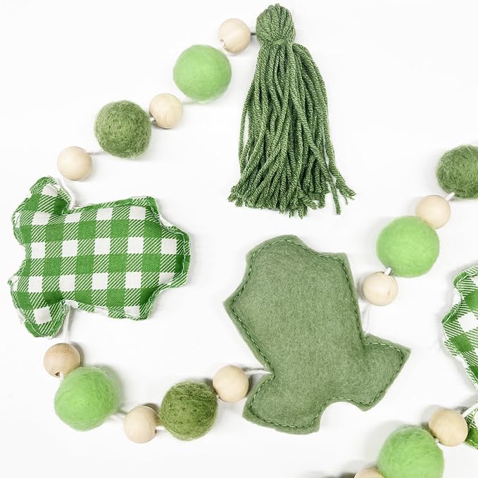 Sage Green Plaid Baby Clothes Decorations Pre-Strung Handmade Felt Baby Clothes Wooden Bead Wool Felt Ball Banner Garland for Neutral Gender Reveal Baby Shower Party Nursery Fireplace Home Decor