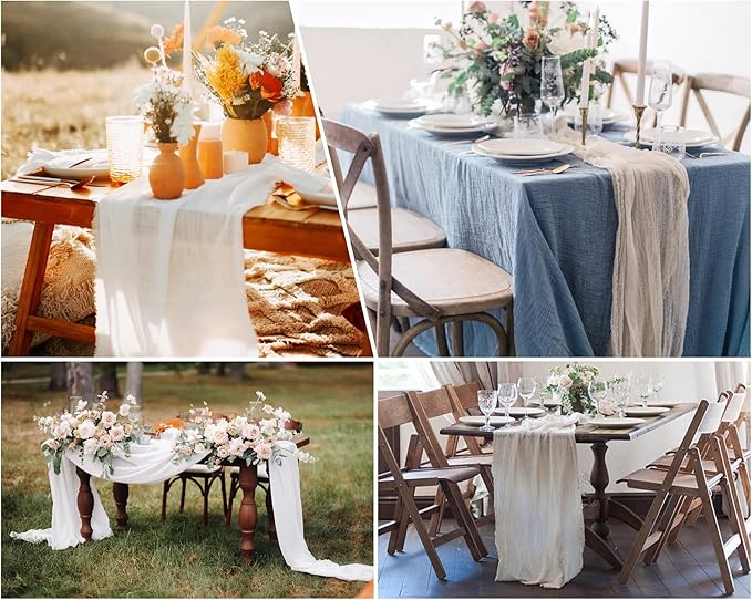 15 Pack Cheesecloth Table Runner 6FT Cheese Cloth Table Runner 35x72Inch Boho Gauze Table Runners for Wedding Birthday Party Engagement Baby Shower Bridal Shower Anniversary Banquet Table Décor(White)