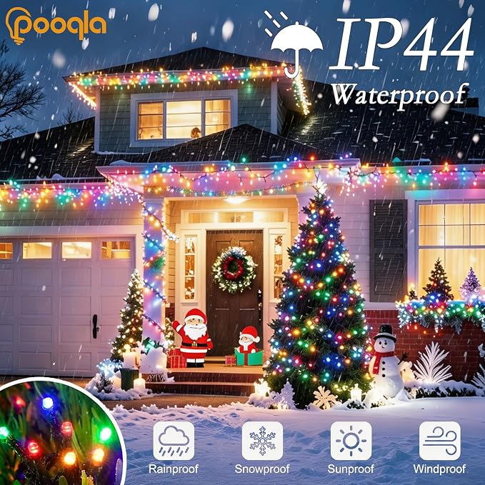 Pooqla 2 Pack String Lights Battery Operated, Total 66.6ft 200 LED Fairy Lights Indoor Outdoor Decorations, 8 Modes Colorful Battery Christmas Lights for Bedroom Classroom Porch Party Yard Decor