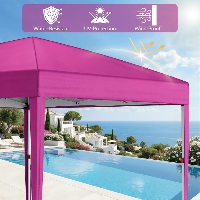 10x10 Pop Up Canopy with Sidewalls, Instant Tent with Carry Bag, Height Adjustable Waterproof Shade Canopy, for Event, Parties, Camping (Pink, 10x10 with Sidewalls)
