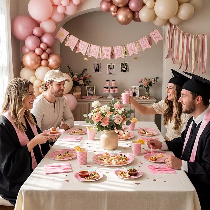 400 Pcs Apple Party Decorations Supplies Serve 50, Back to School Apple Paper Plates Napkins Cups Pink Checkerboard Disposable Tableware Set for Last/ First Day of School Party