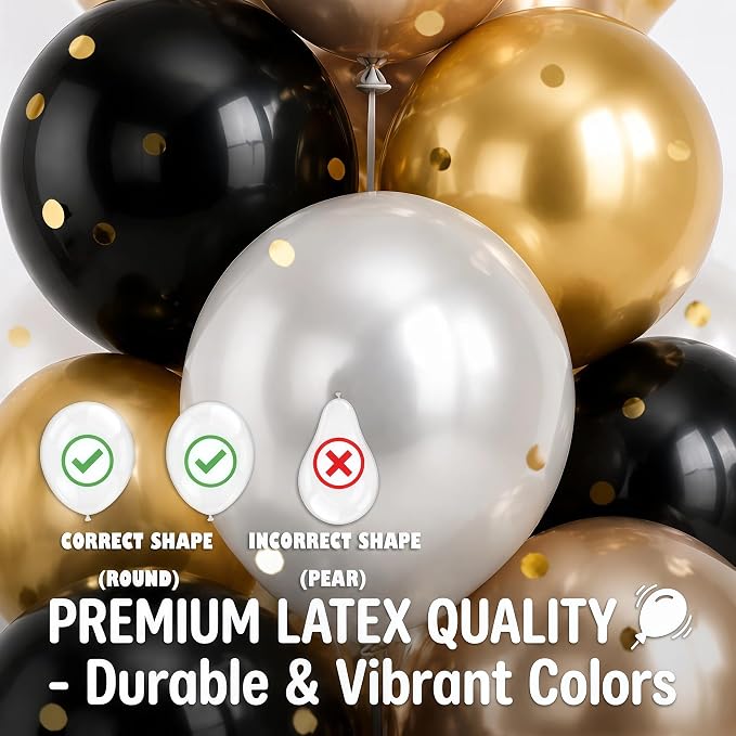 Balloon Column Kit Set of 2 With Balloons Included - with Base, and Pole,Balloon Tower Backdrop Decoration for Wedding, Baby Shower, Birthday Party, or Bachelorette Parties (Black Champagne Gold)