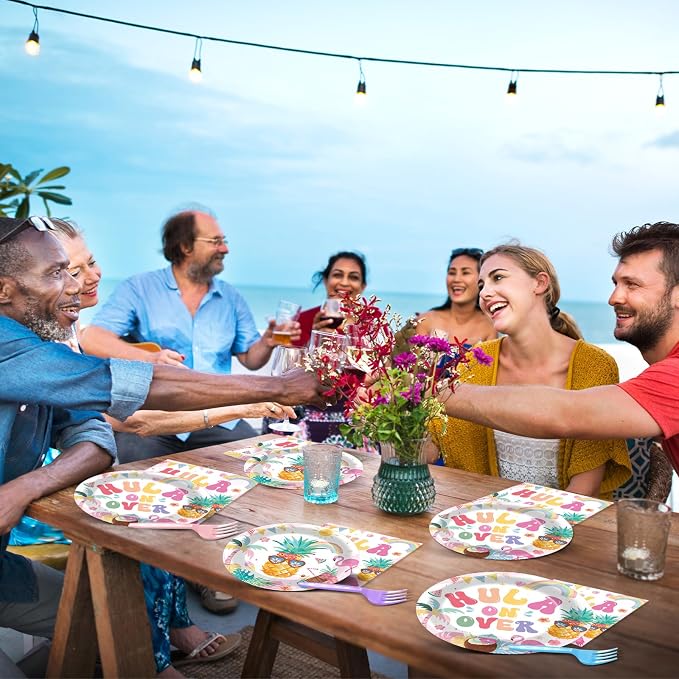 96Pcs Summer Birthday Party Supplies Pool Paper Plates Napkins and Forks Hawaii Party Decorations Hula on Over Dinnerware Favor for Men or Women Tableware Serves 24