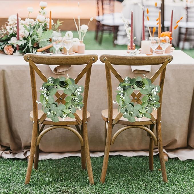 VIHOSE 10 Set Candle Rings Artificial Eucalyptus Leaves Wreaths with Flameless Candles Sets Boho Wreath Pillar Candleholders LED Pillar Battery Table Centerpieces for Wedding Party Table Door Decor