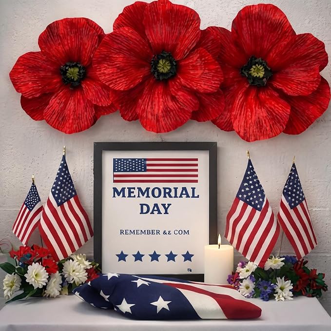 Norme 6 Pcs Giant Artificial Poppy Flowers 12, 16, 20 Inch Large Poppy July of 4th 250th Anniversary Patriotic Petals Giant Red Flowers for Independence Day Memorial Day Arch Decoration, Home Decor