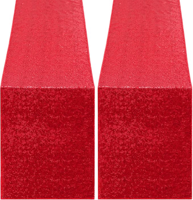 Sequin Table Runners 2 Pieces Red Table Runners 12x72 Inch Glitter Dining Table Cover for Party Wedding Birthday Reception Banquet Decoration Spring Party Chair Sashes
