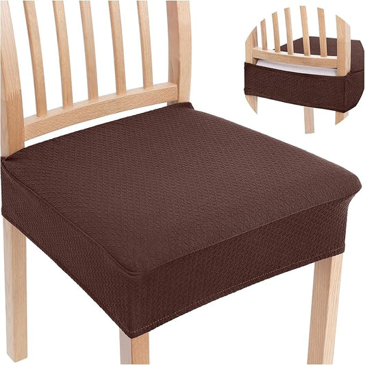 Smiry Stretch Jacquard Seat Covers for Dining Room Chairs Set of 2, Removable Washable Chair Seat Protector Slipcovers, No Rear Covers, Light Chocolate