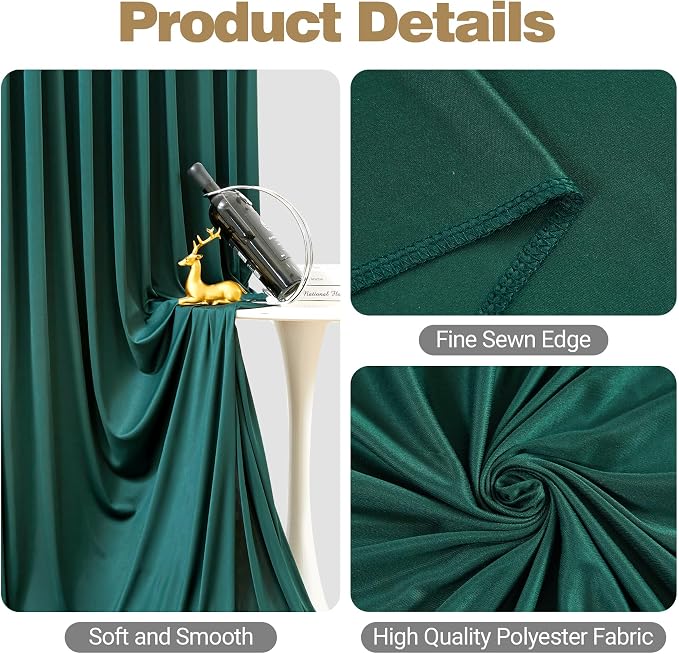 10ft x 15ft Hunter Green Backdrop Curtain Panels for Weddings - Wrinkle-Free Polyester Photo Drapes for Birthday Party, Photography Background, Stage Decor