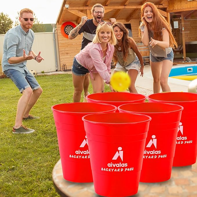 Aivalas Yard Pong Giant Outdoor Toss Games – XL Buckets with Basketball-Style Play, Portable Backyard Lawn Beach Camping Throwing Game for Adults Teens & Family – Includes Carry Bag, Easy to Store
