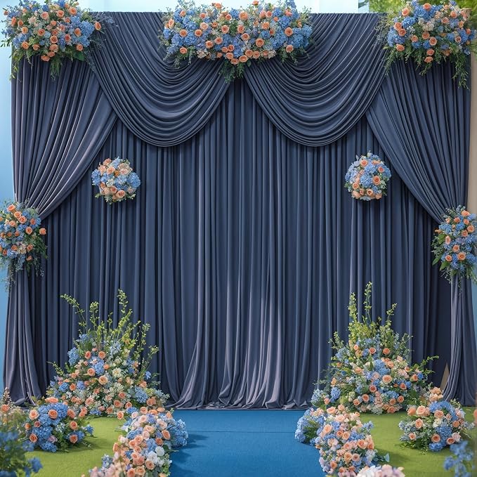 8 Panels Navy Blue Backdrop Curtains for Wedding Party Wrinkle Free Backdrops Curtain Drapes Fabric Decorations Photo Back Drop Cloth for Baby Shower Photography Stage Reception 40ft(W) x 12ft(H)