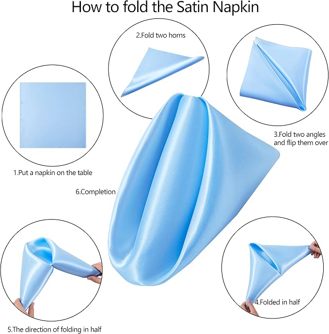 100 Pack Square Satin Dinner Napkins, 20x20 Inches Silky Soft Smooth Table Cloth Napkins for Restaurant Weddings Banquet Party Decoration, Light Blue