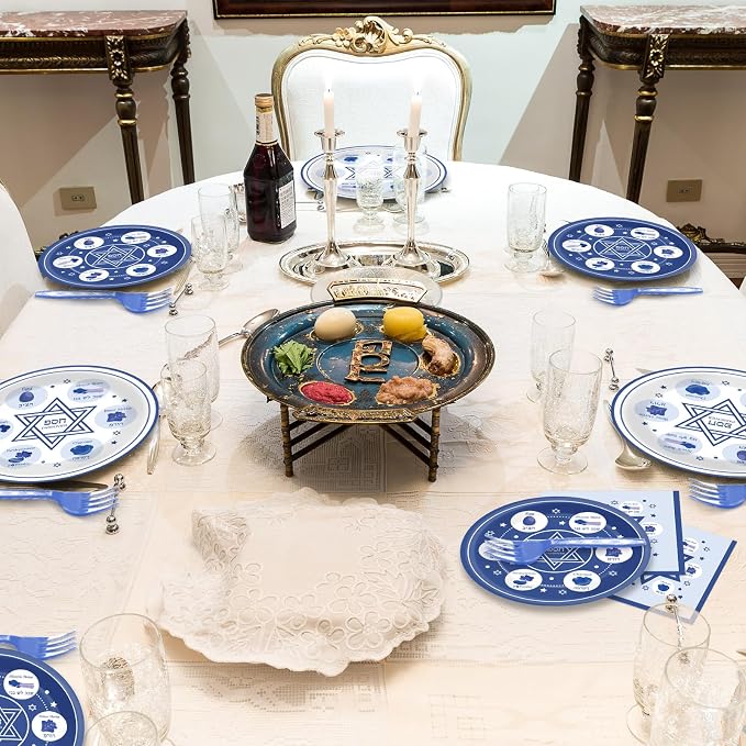 96Pcs Passover Paper Plates and Napkins Passover Seder Party Supplies Renaissance Design Tableware Party Decorations Happy Pesach Plates Dinnerware for Jewish Holiday Pesach and all Seder 24 Guests