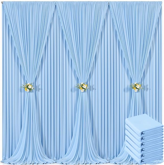 6 Panels Baby Blue Backdrop Curtain for Baby Shower Parties Light Blue Wrinkle Free 30ft x 10ft Backdrop Drapes for Birthday Photo Gender Reveal Photography Polyester Fabric Background Decoration