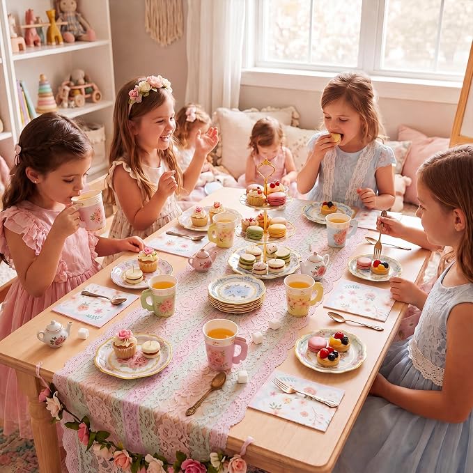 Yungyan 216 Pcs 72 Guest Tea Party Plates and Napkins Sets Floral Tea Party Supplies 6" Paper Plates, 9 oz Cups and Saucers Disposable Tableware Set for Birthday Wedding Bridal Shower Decorations