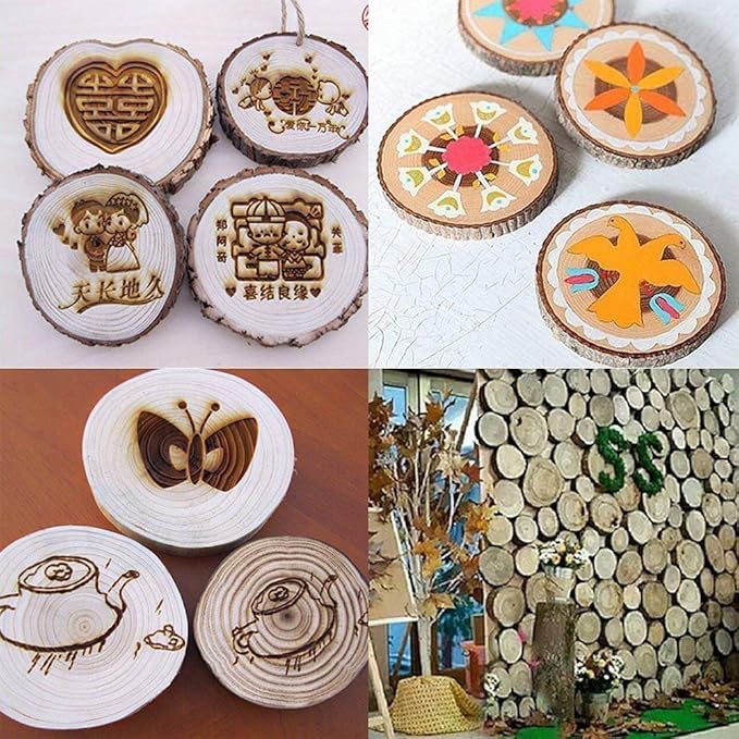 Unfinished Natural Wood Slices 12 Pcs 3.5-4 inch Craft Wood kit Circles Crafts Christmas Ornaments DIY Crafts with Bark for Crafts Rustic Wedding Decoration by William Craft (3.5-4inch)