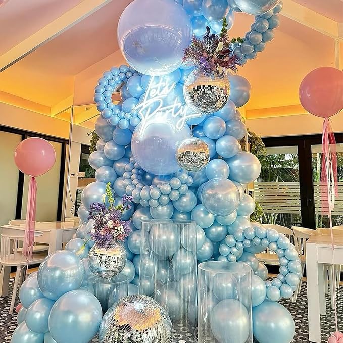 Pearl Blue Balloons, 98PCS Double Stuffed Baby Light Blue Balloon Garland Arch Kit, 18/12/10/5 Inch Different Sizes for Birthday Baby Bridal Shower Wedding Party Decorations