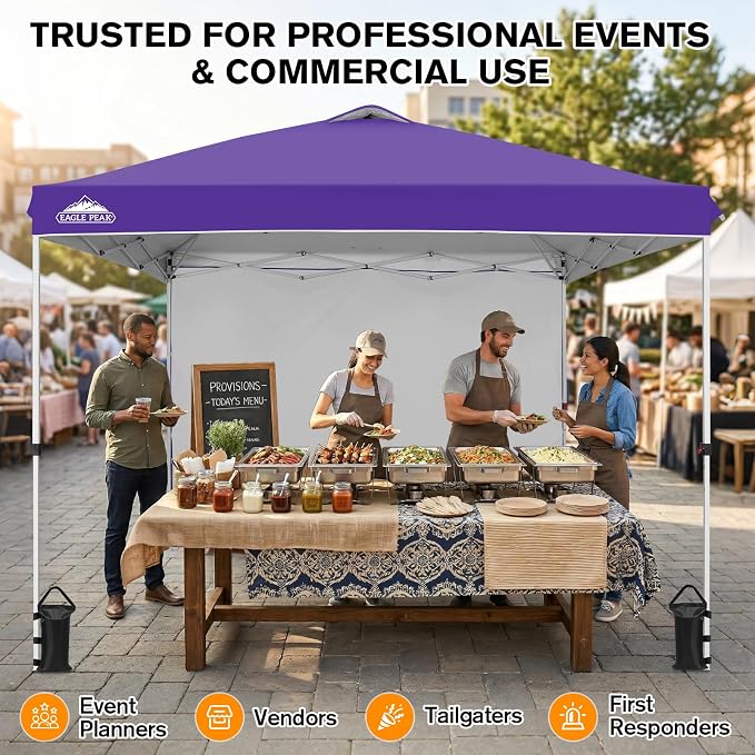 EAGLE PEAK Commercial Canopy 10x10 Pop Up Canopy Tent with 1 Sidewall, Easy Setup Heavy Duty Instant Event Shelter for Vendors & Markets, Outdoor Sun Shade, Purple