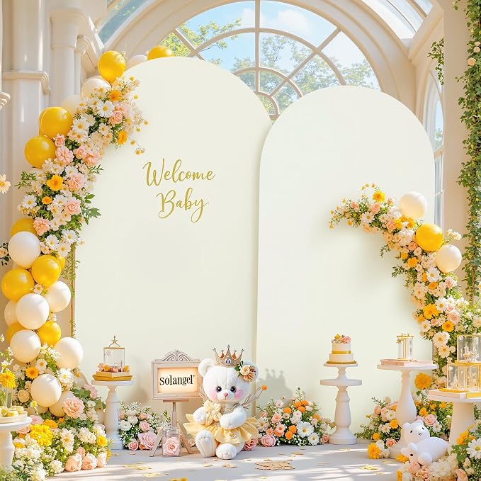 Ivory Arch Cover 7.2FT 6FT Wedding Arch Backdrop Covers Set of 2 Spandex Fitted Metal Arch Stand Covers for Birthday Baby Shower Party Decor Girls Bridal Banquet Photo Booth Balloon Arch Background