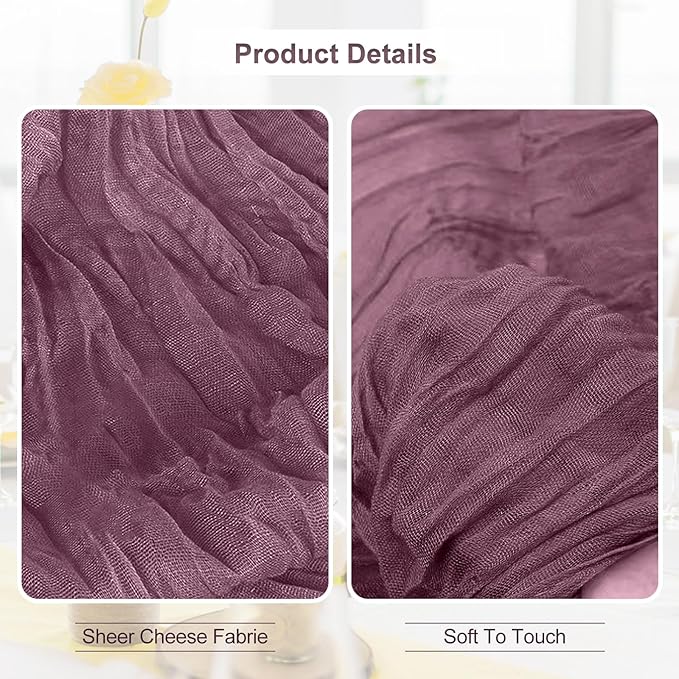 1 Pack Dusty Purple Cheesecloth Table Runner 35x120 Inch 10Ft Rustic Gauze Cheese Cloth Table Runner Sheer Cheesecloth Table Runners for Wedding Party Bridal Shower Decoration